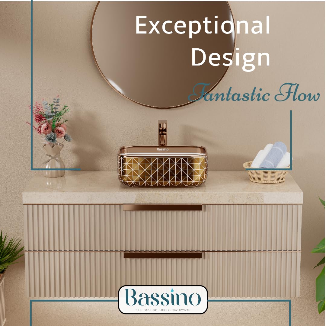 BASSINO Ceramic Wash Basin - White & Rosegold -6