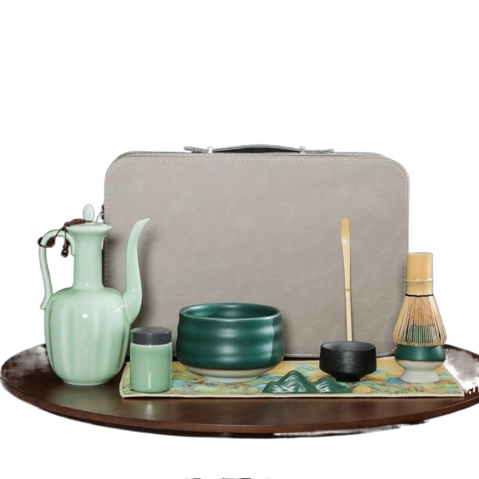 Cuillere Matcha avec Cuillère à Café en Bambou Matcha Kit Service à Thé Japonais Traditionnel Bureau à Domicile et Salon de Thé(Vert,9-Piece Set)