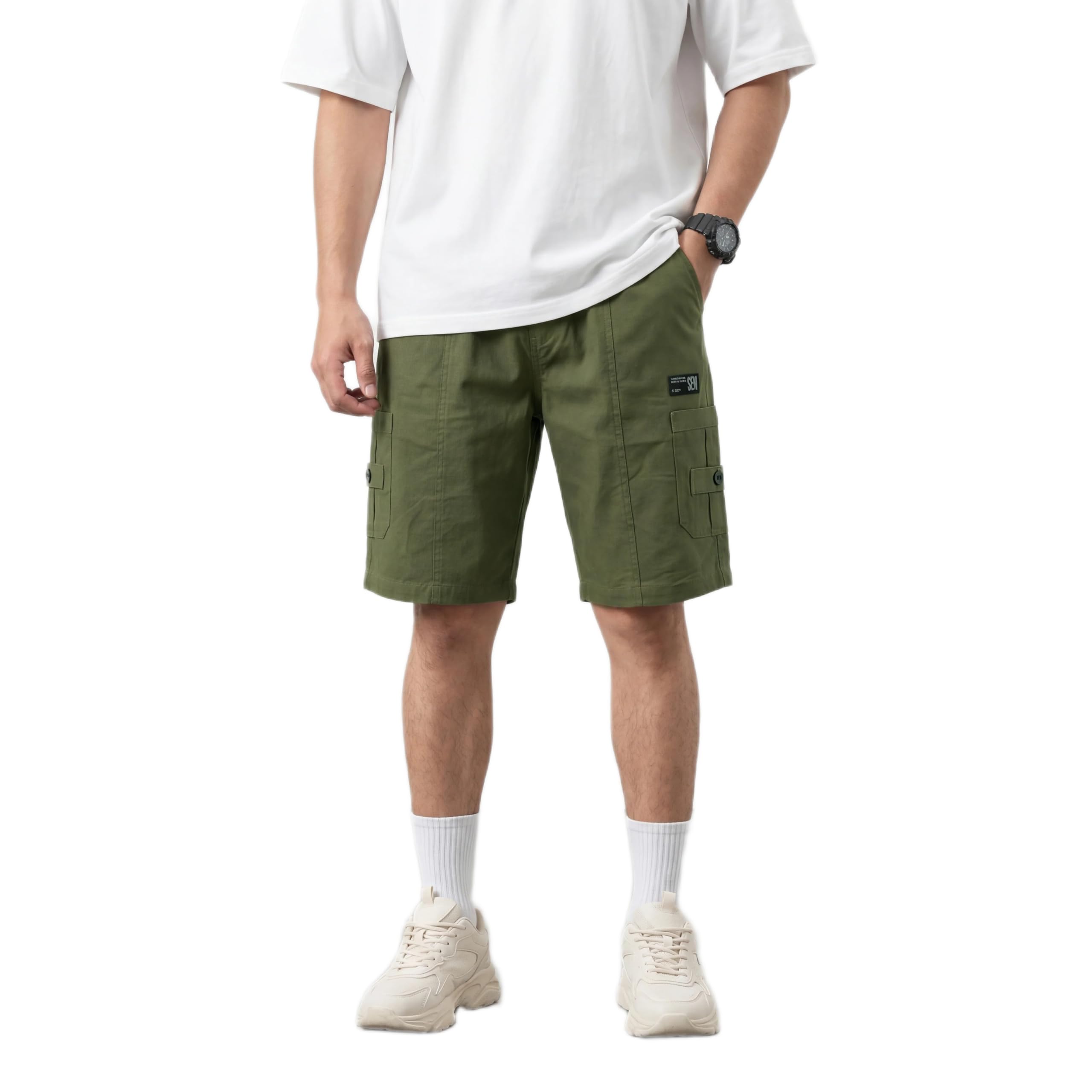 Men's Cotton Cargo Shorts in Green |STYL 134-image-34