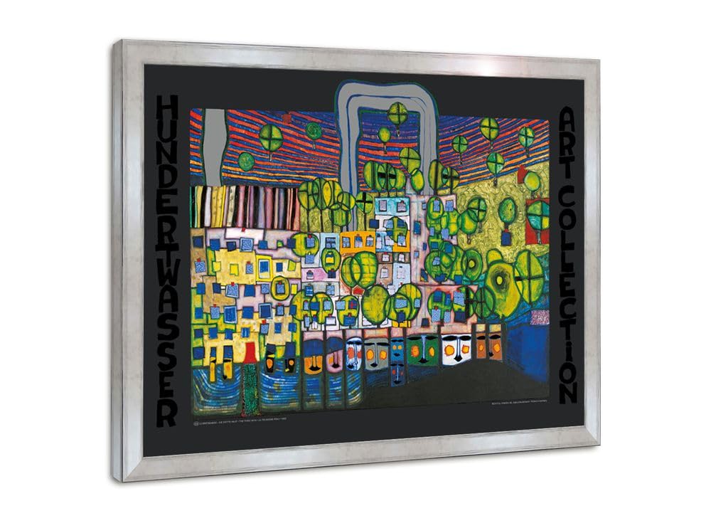 artissimo Bild gerahmt 72x53 cm Friedensreich Hundertwasser „Löwengasse - Die dritte Haut“ AG4690 – hochwertiger Kunstdruck mit Rahmen, modernes Wandbild für Wohnzimmer, Büro & Praxis