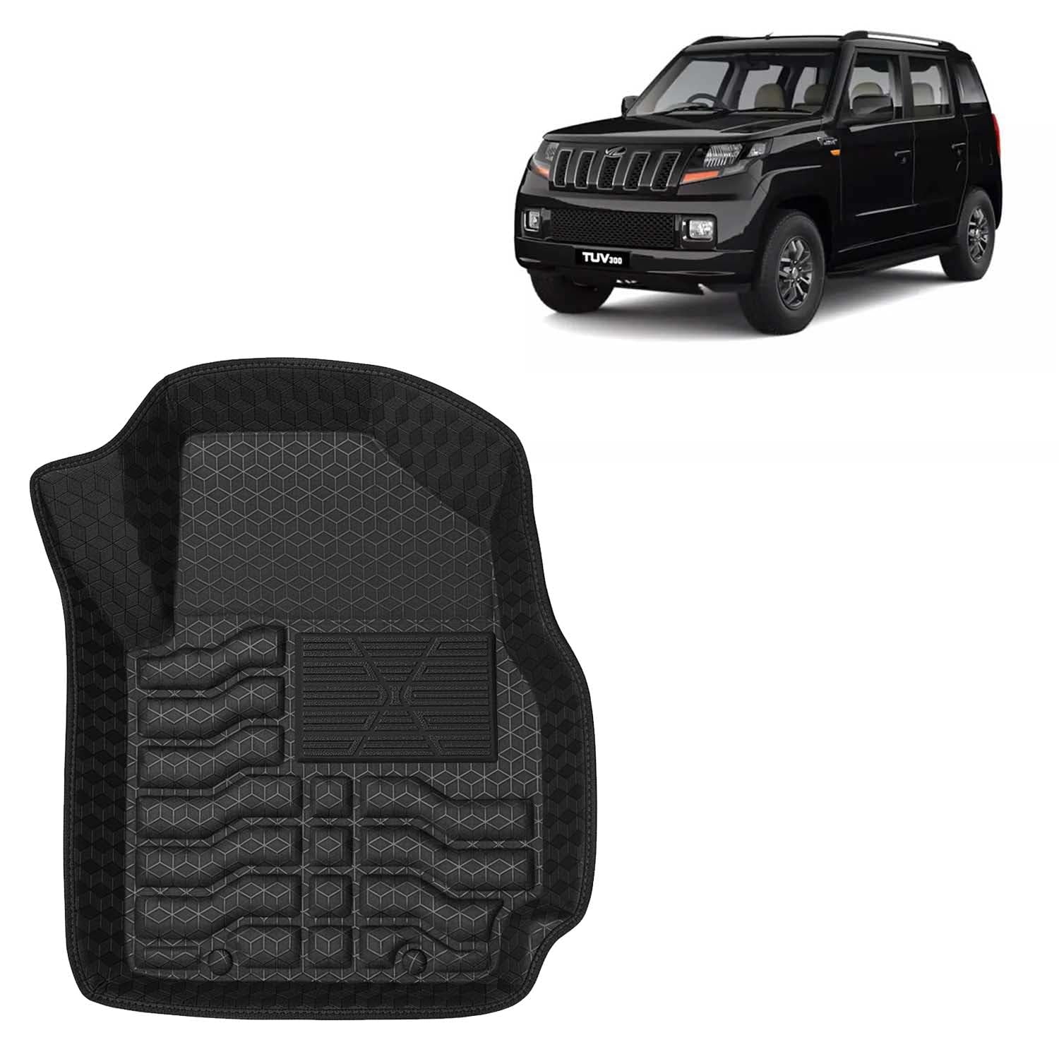 Kingsway Accessories Premium 4.5D Car Floor Mats Only Compatible with Mahindra TUV 300 Year 2015 to 2020 All Model, Set of 4 Pcs, 100% Waterproof Tray Shape PVC 4.5D Car Foot Mats, Black