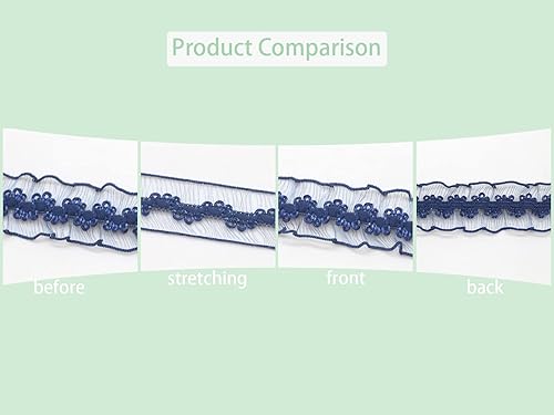 Miniatura 4 de Cinta elástica con volantes azul marino de 25 yardas para coser de 34 pulgadas, banda elástica de encaje de organza de ganchillo, ropa y ropa para