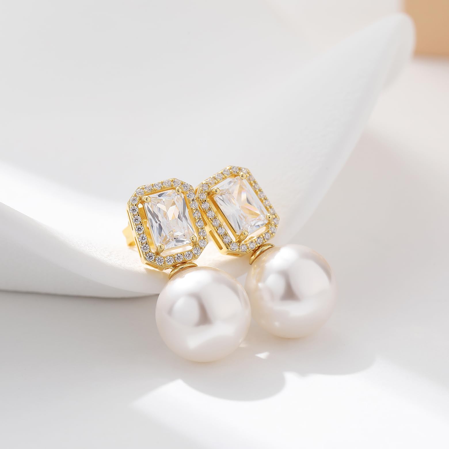 jiamiaoi 18 Karat Weißgold plattiert Perlenohrringe Silber 925 Hängend Ohrringe Silber Perlen Hängend Damen Ohrringe Perle mit Stein 4A+ Zirkonia