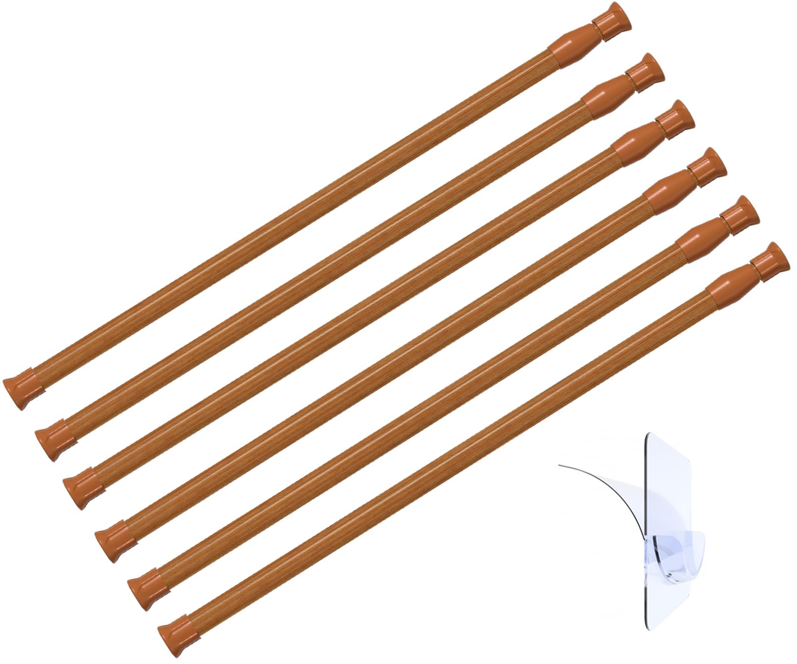 6Pcs Spring Tension Rods Adjustable 28 to 48 inch Small Tension Curtain Rod No Drilling Expandable Spring Loaded Curtain Rod,Suitable for Doors and Windows 28 to 48 inch, Wood Grain