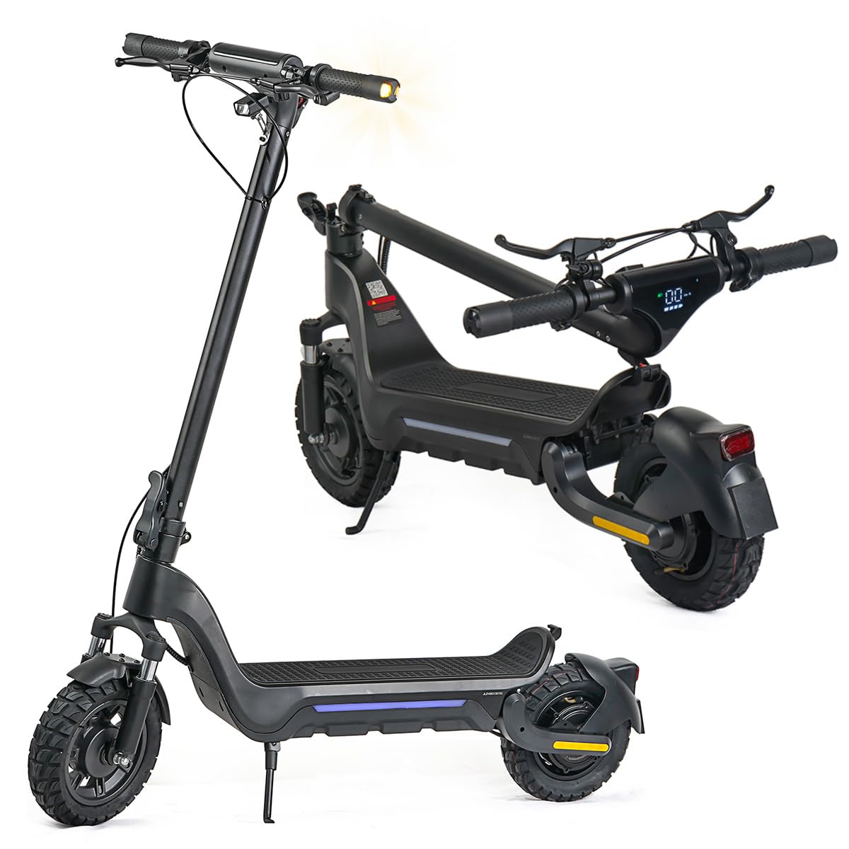 Patinete eléctrico para Adultos: diseño Plegable de Terreno con Doble amortiguación, EABS + Frenos de Disco Delanteros/Traseros, Carga de 120 kg, Equipado con Intermitentes Izquierdo y Derecho