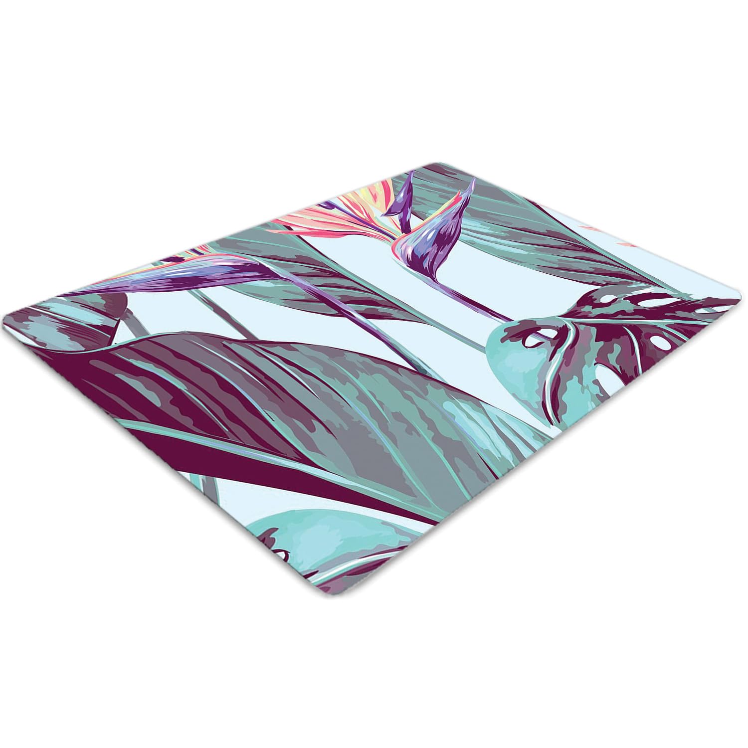 Protège-tapis pour chaise 100x70cm en PVC rectangulaire transparent à motif feuilles exotiques