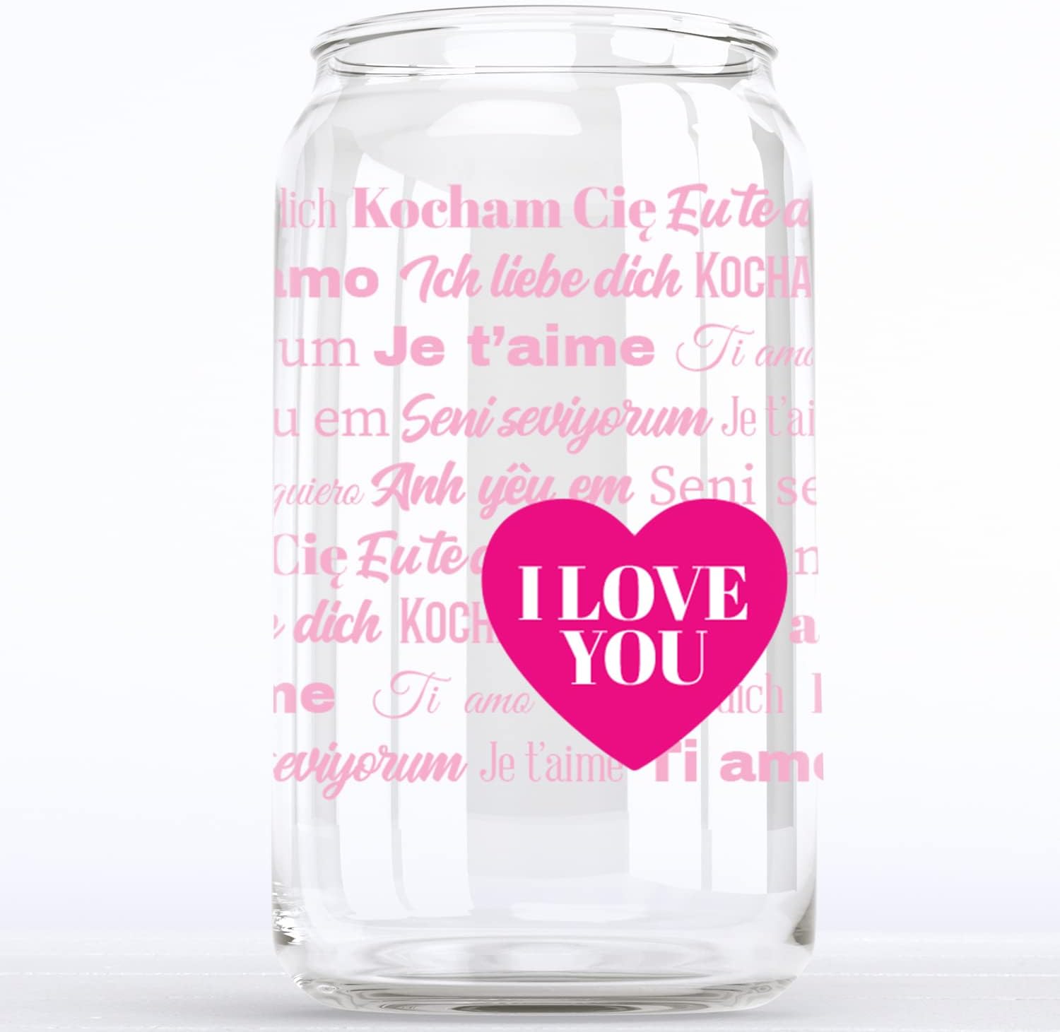 Toasted Tales - I Love You - Je t'aime - A language of Love Beer Can | I Love You Gifts for Husband | Gift for Boyfriend | Gift for Him | Romantic Glassware Collection | Beer Can Glass Gift (16 Oz)