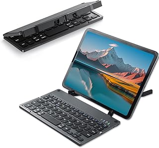 Foldable Wireless Keyboard, Portable Bluetooth Keyboard with Stand, Ultra Slim USB-C Rechargeable Pocket Mini Keyboard for...