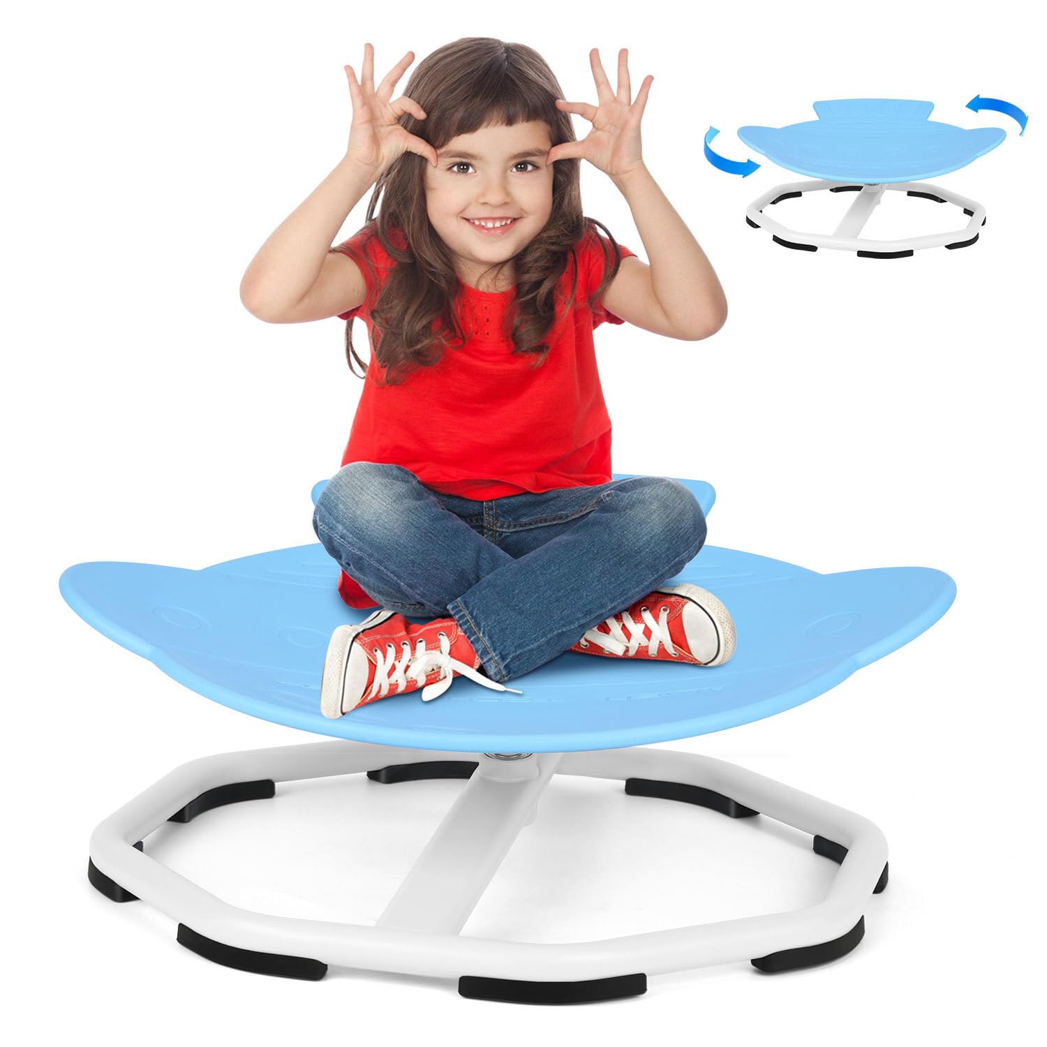 Sensoryczne krzesło obrotowe dla dzieci z autyzmem/ADHD, krzesło karuzela 360°, zabawka treningowa, koordynacja i równowaga, sensoryczne krzesło dla chłopców i dziewczynek, niebieskie dysk
