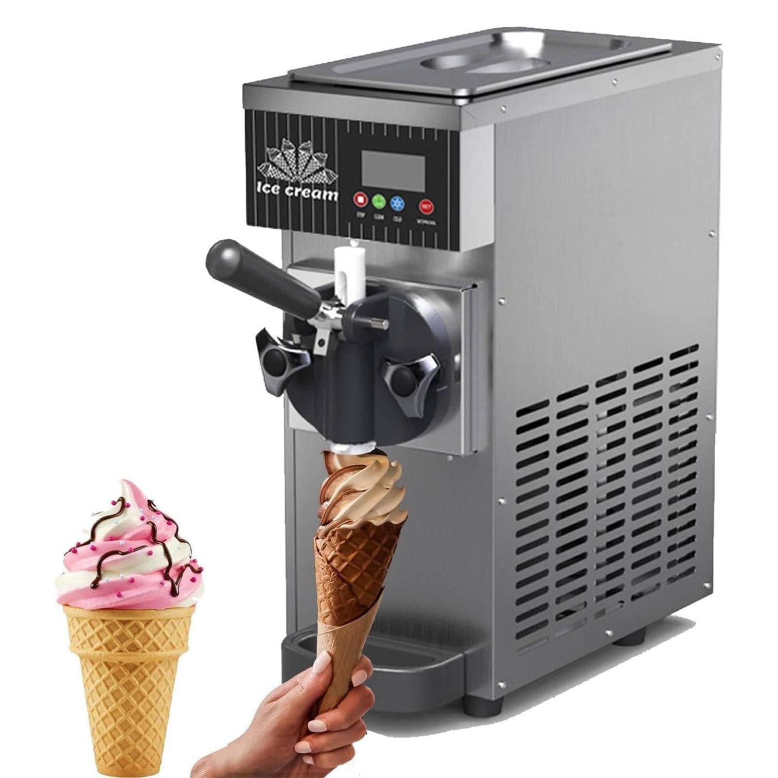 La Machine À Glace Italienne Mono-Parfum Comptoir Acier Inox - 450/750W, 2.5L/3.5L, Pré-refroidissement, Nettoyage Automatique, Écran Tactile, Conçue Pour Glacier Et Café(Silver,450W)