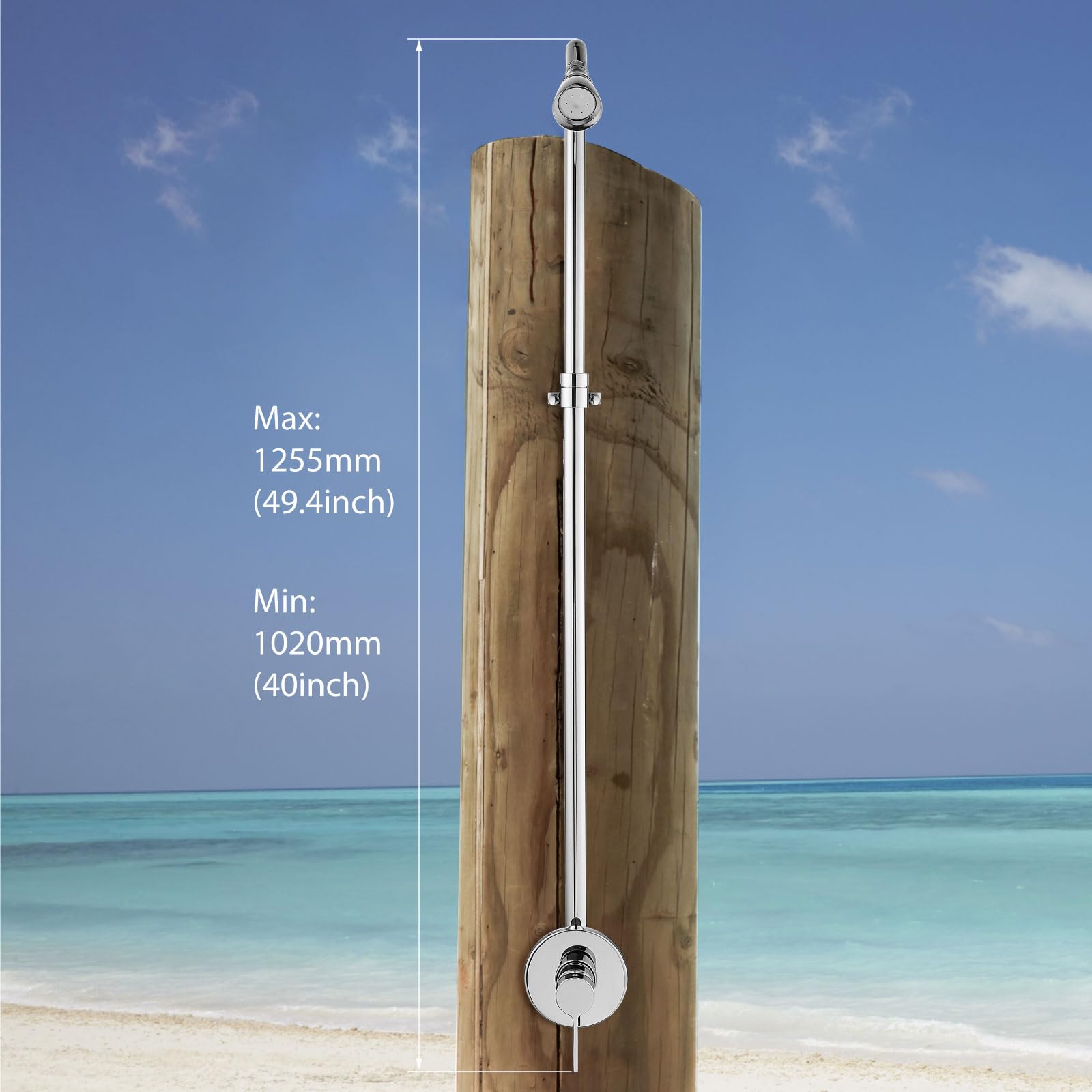 Aolemi Juego de ducha para exteriores cabezal de ducha de alta presión montaje en pared accesorio de ducha expuesto cromado pulido con barra deslizante ajustable juego de grifo de ducha | Con cabezal de ducha y válvula, elevador ajustable SUS304, montaje