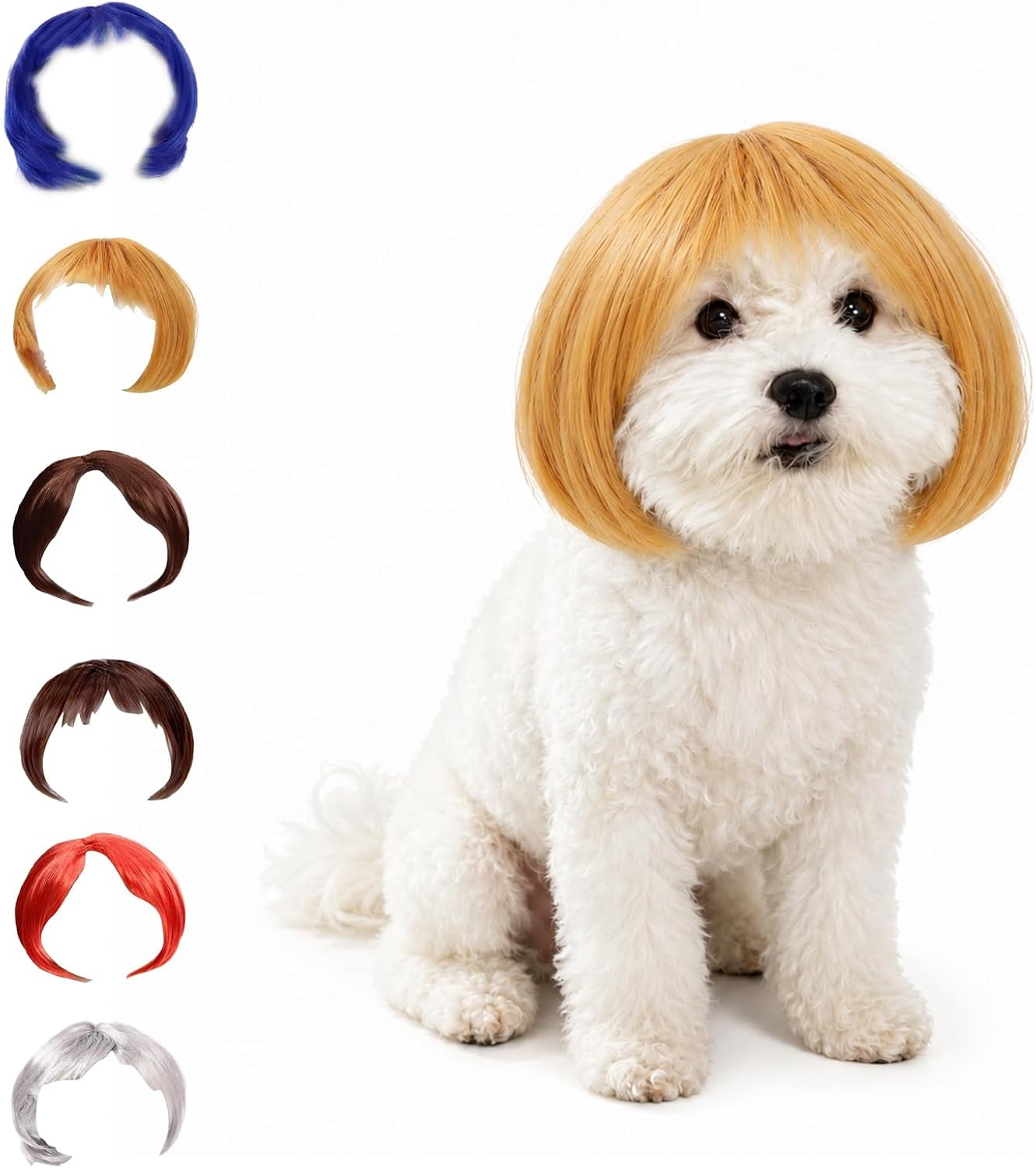 Funny Dog and Cat Wig Set, Adjustable Cosplay Hairpiece Costume Accessories for Halloween Christmas Party, Soft Breathable Styling Prop for Small and Medium Dogs and Cats (Gold)