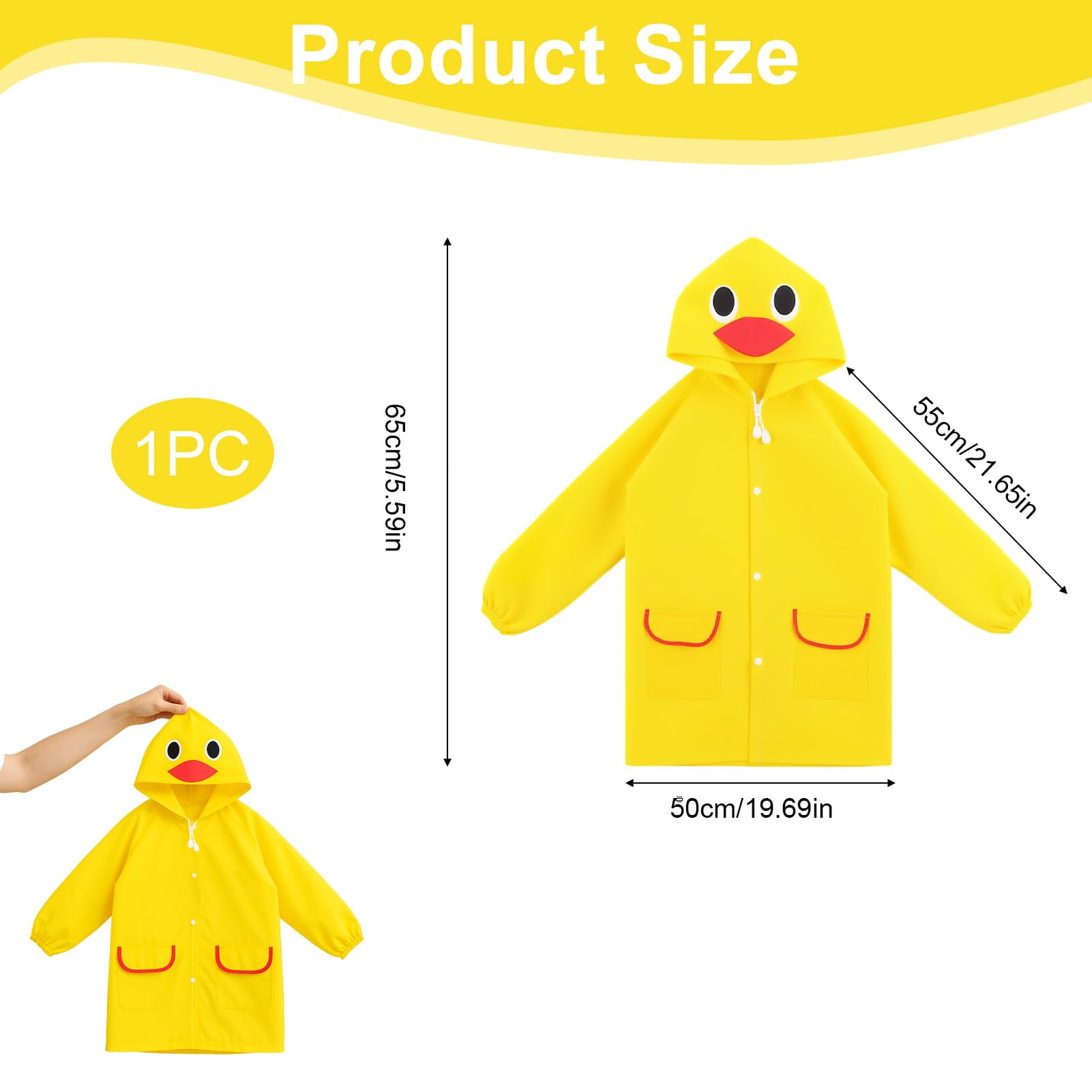 Chubasquero Niño Niña | Impermeable Infantil 3-7 Años | Poncho de Lluvia con Capucha | 5 Diseños Animados (Patito, Oso, Fresa, Conejo, Rana) | Unisex 80-130 cm | para Colegio y Parque al Aire Libre