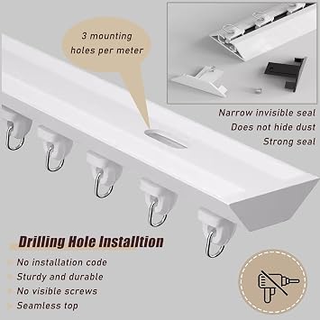 Aluminum V-Type Mute Curtain Track, Ultra-Thin Ceiling Room Divider Sliding Curtains Rails, Rieles para Cortinas Corredizas de Techo para Sala(Black,6ft/72in/183cm)
