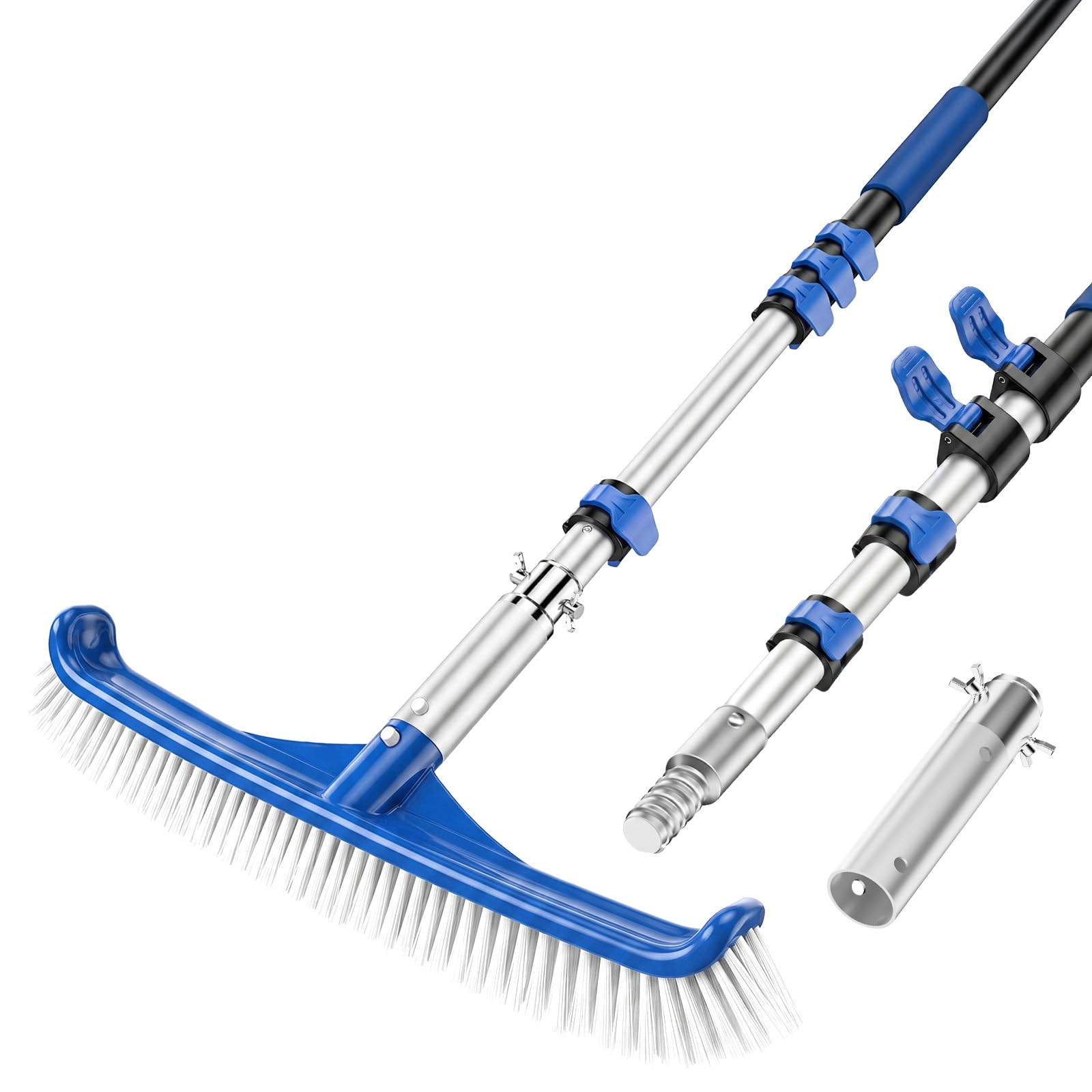 Pool Brush with Pole, 4-16 ft Telescopic Pool Pole, Heavy Duty Aluminum