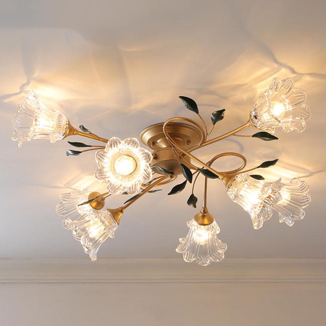 KXEcoLife American simple pastoral ceiling lamp, modern country chandelier, retro iron LED dining room living European bedroom lamp,8 heads