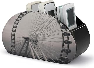 Ferris Wheel PU Leather Remote Control Holder with 5 Compartments | TV Remote Caddy Box for Bedside Office , Table Desk Storage Organizer for Media Player, DVD, Blu-Ray, Heater Controllers