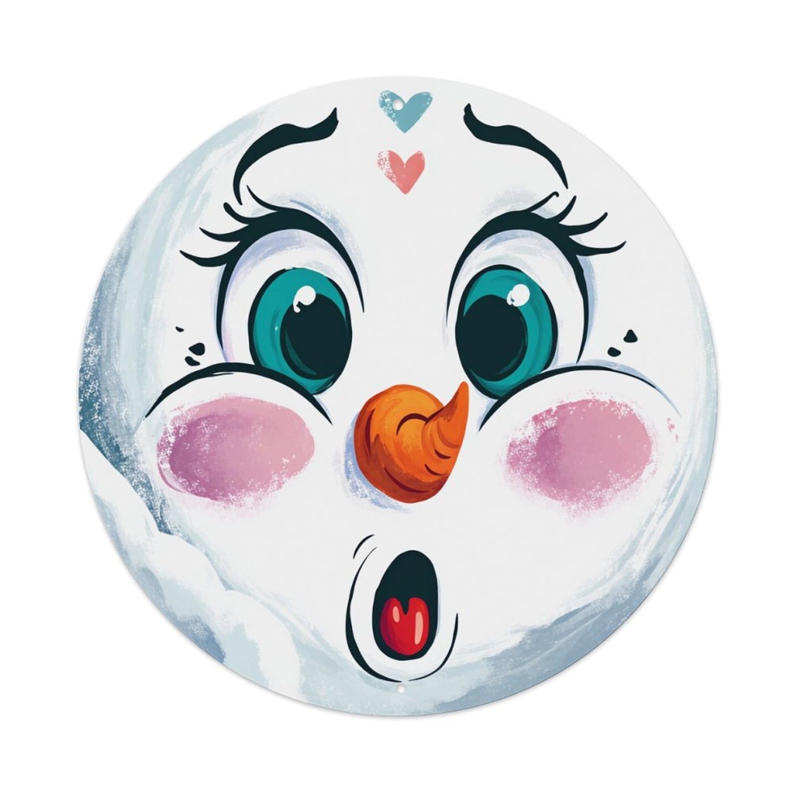 Snowman Face With Hearts And Holly Round Tin Sign Retro Metal Sign for Cafe Bar Pub Home Game Room Gym Club Wall Decoration Vintage Metal Poster 8x8 Inch