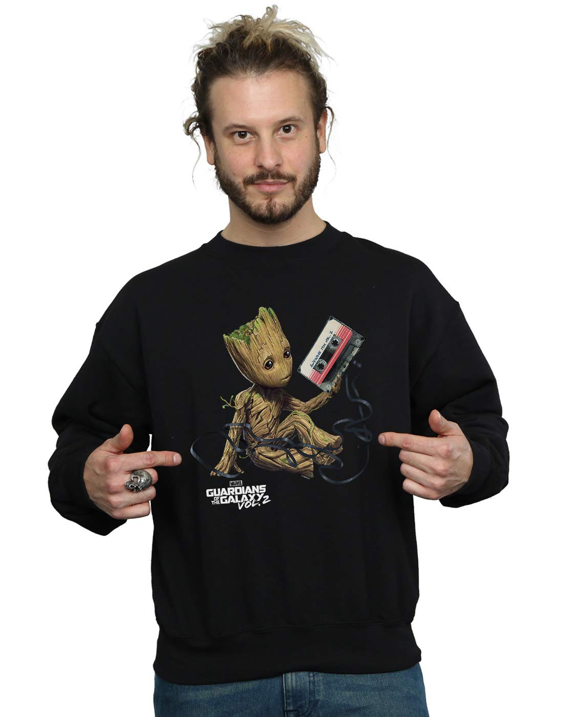 Marvel Men's Guardians Of The Galaxy Groot Tape Sweatshirt Black XXX-Large