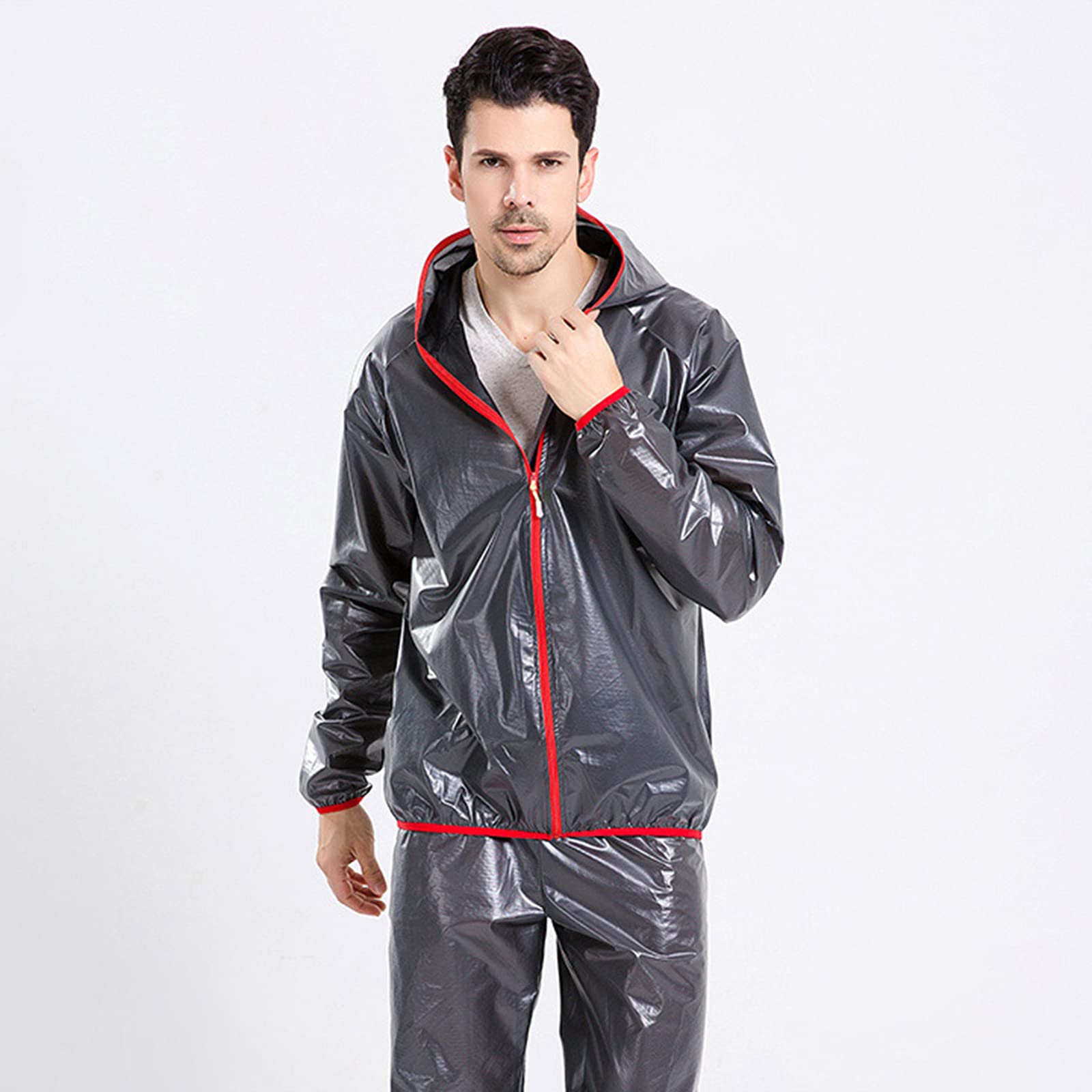 Combinaison Pluie Moto,Imperméable Veste De Pluie Homme,Reflechissant Poncho Velo,Réutilisable Respirant, pour Randonnée Voyage,Noir,L
