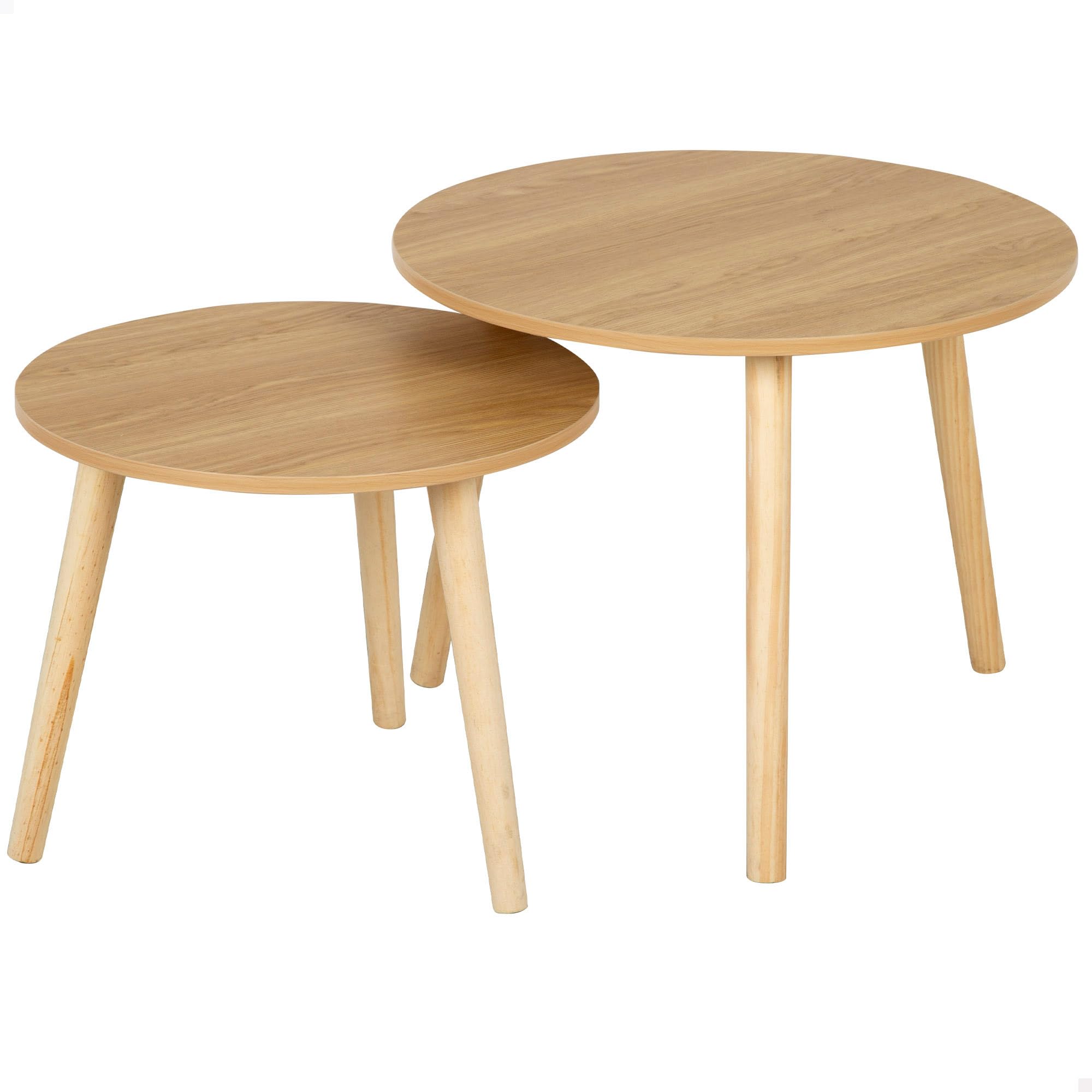 AKTIVE MAX Home Set of 2 Side Tables, D40 x 44 cm and D50 x 50 cm, Maximum Weight Supported 5 kg, Nest, Wood Colour, Natural Wood Legs, for Living Room, Dining Room, Office (18511)