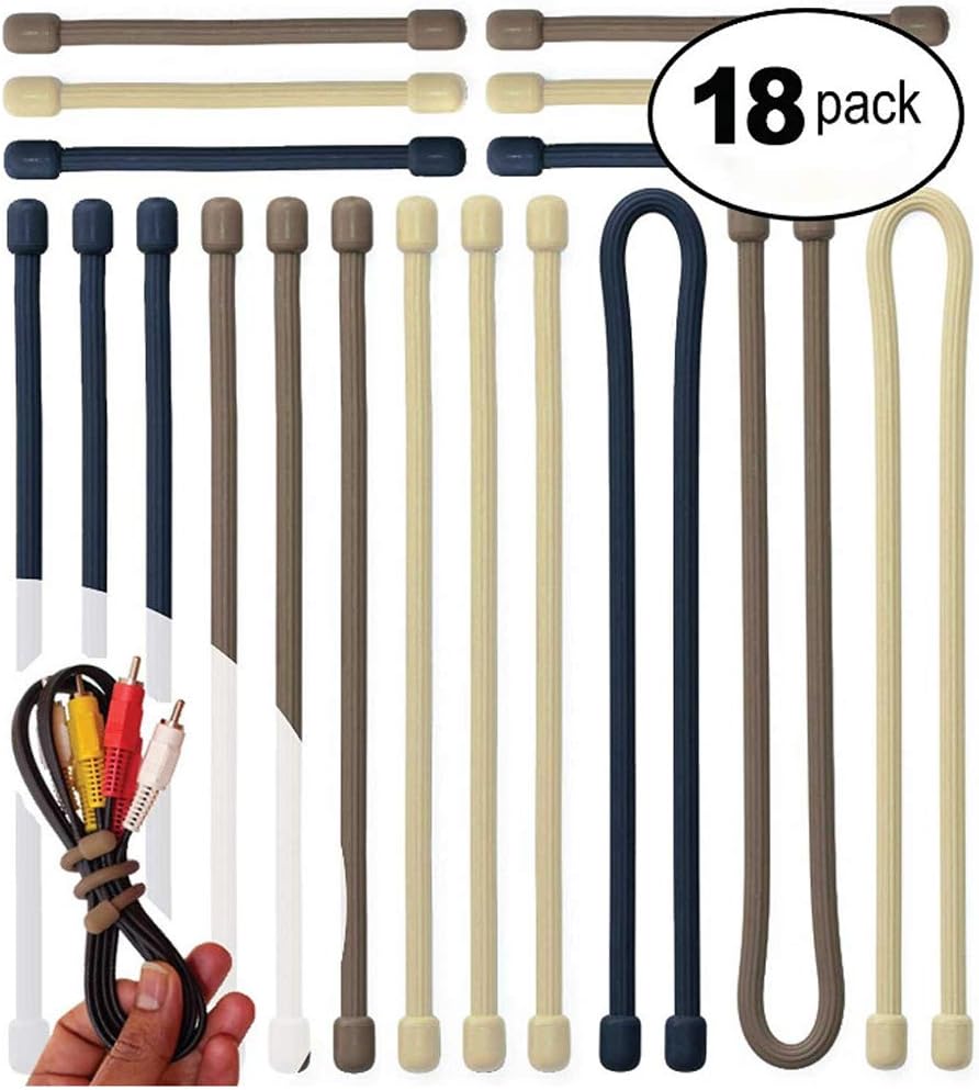 Rekkles 18pcs Silicone Binding Rope Solid String Outdoor Multi-function Tie Strap Reusable Organizer Cord