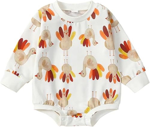 FYBITBO Thanksgiving Baby Girl Boy Outfit Turkey Pullover Sweatshirt Romper Long Sleeve Onesie Cute Fall Clothes