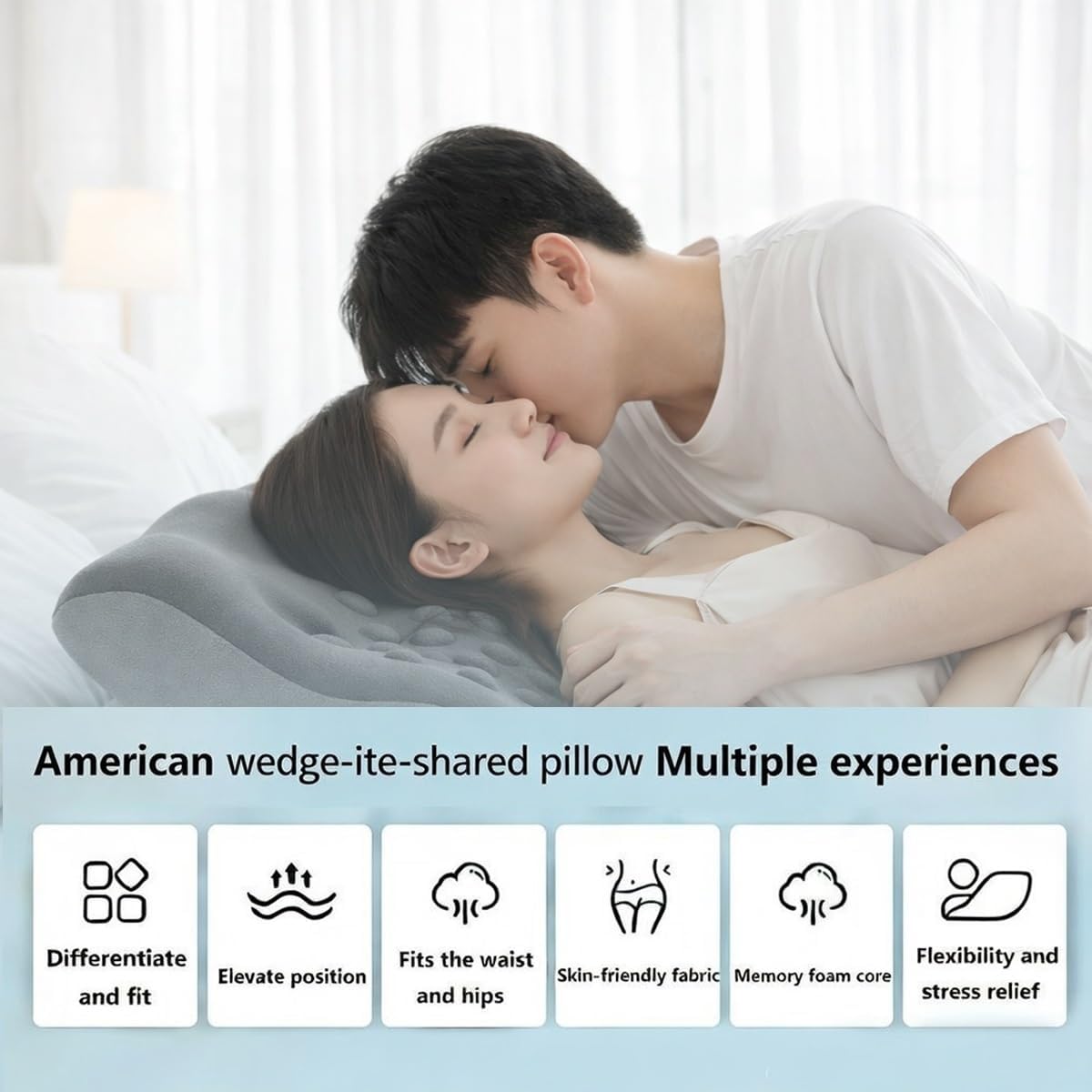 Premium Positioning Wedge Pillow for Couples, 27-Degree Incline Memory Foam Support Pillow with Skin-Friendly All-Season Fabric, Non-Slip Intimacy Pillow for Deep Connection & Comfort(Gray)