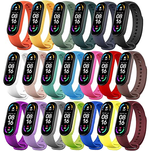 Flenco Ersatzarmband für xiaomi mi band 6 xiaomi mi band 5 Smartwatch Bracelet Silikon Ersatzband Uhrenarmband Wechselarmband Wasserdicht Ersatz Armband für xiaomi mi band 6 / mi band 5 Smart Watch Cover