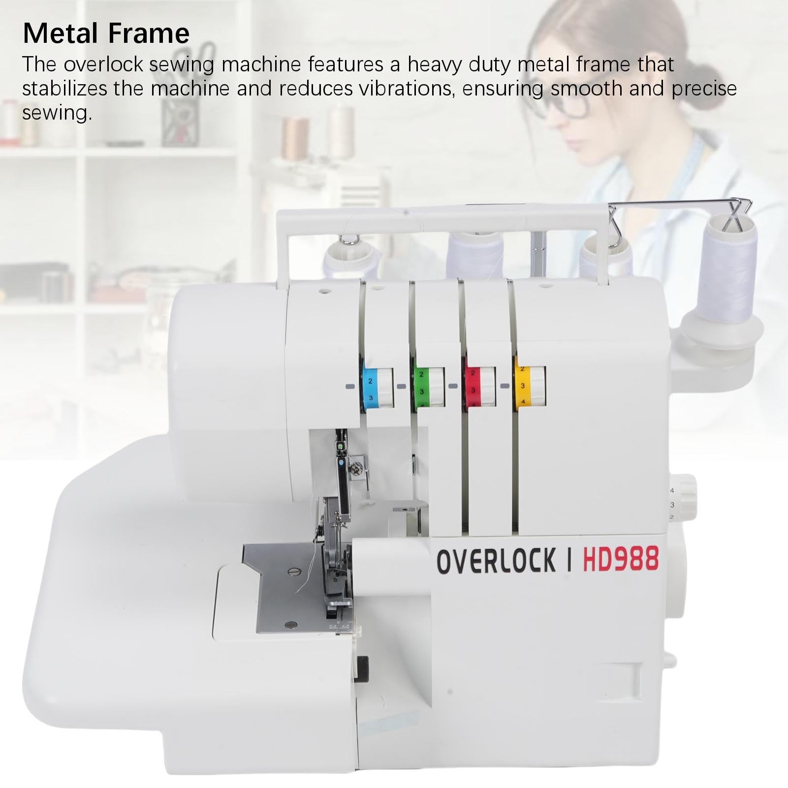 Asixxsix Maszyna do Szycia z metalową ramą Serger Overlock, Skomputeryzowana Maszyna do Szycia z 2 3 4 pojemnością na ściegi, 8 Wbudowanych Szwów, 1300 Szwów na minutę (220V wtyczka UE)