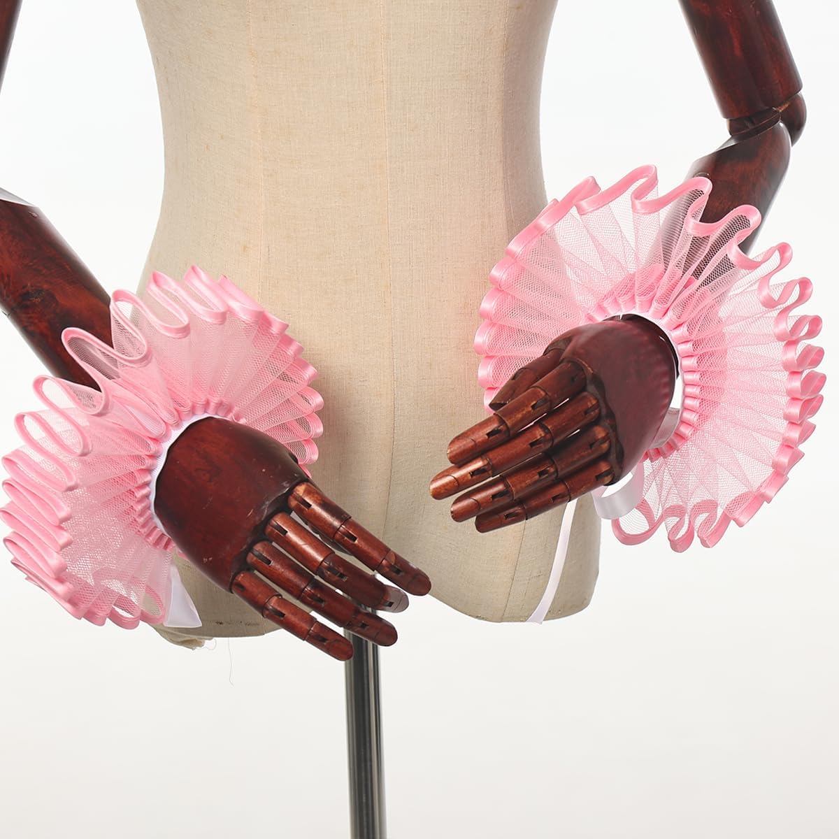 Renaissance Victorian Ruffle Collar and Wrist Cuffs Set Organza Colonial Clown Choker Neck Collar Cuff