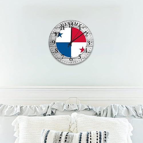 Miniatura 2 de Reloj de pared de madera con bandera nacional de Panamá, reloj moderno, funciona con pilas, silencioso, números árabes, silencioso, con bandera