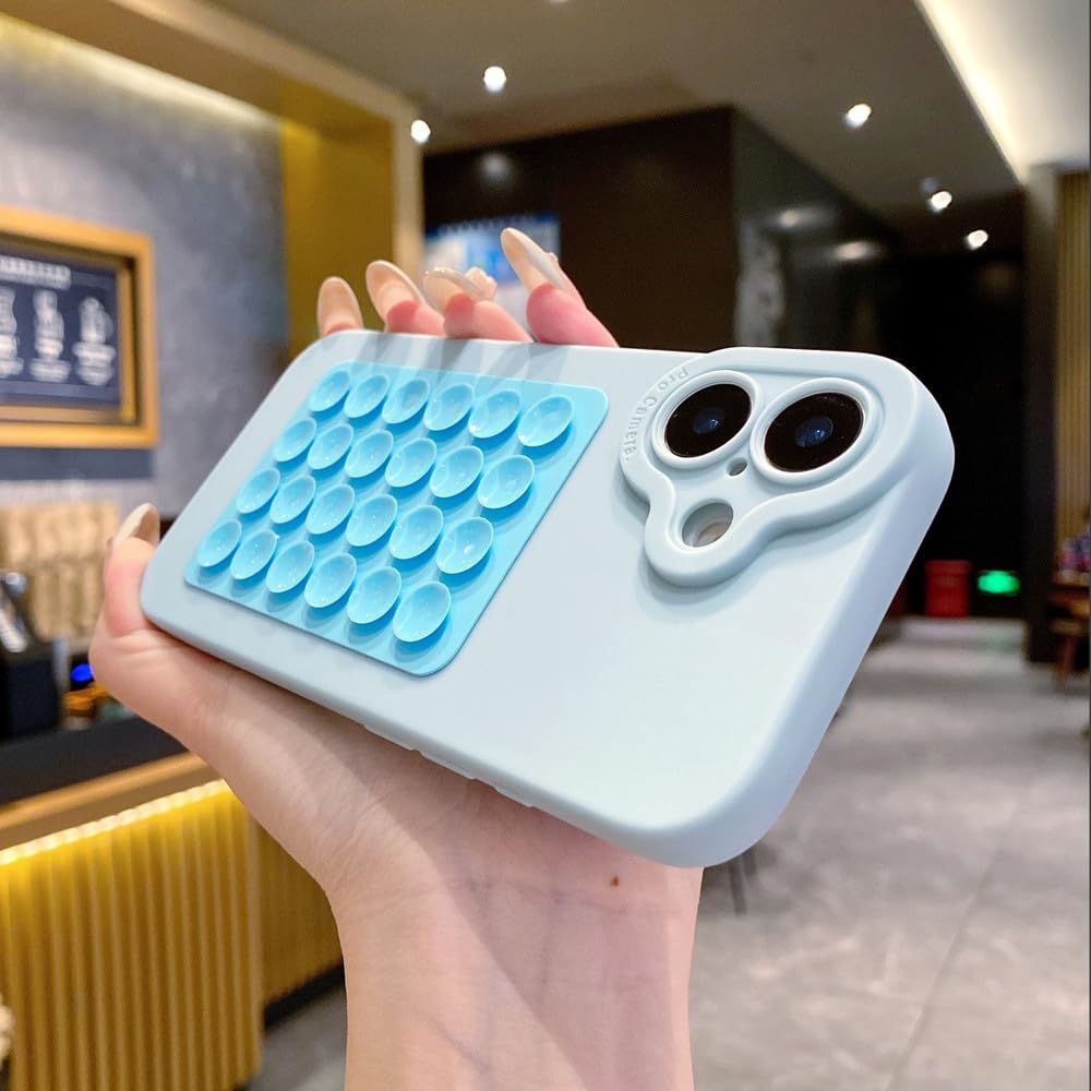 Creative Suction Cup Soft Silicone Case for iPhone 16 15 14 Plus 13 12 Mini 11 Pro Max Selfie Gadget Holder Funny Cover,Blue, for iPhone 15 Pro Max