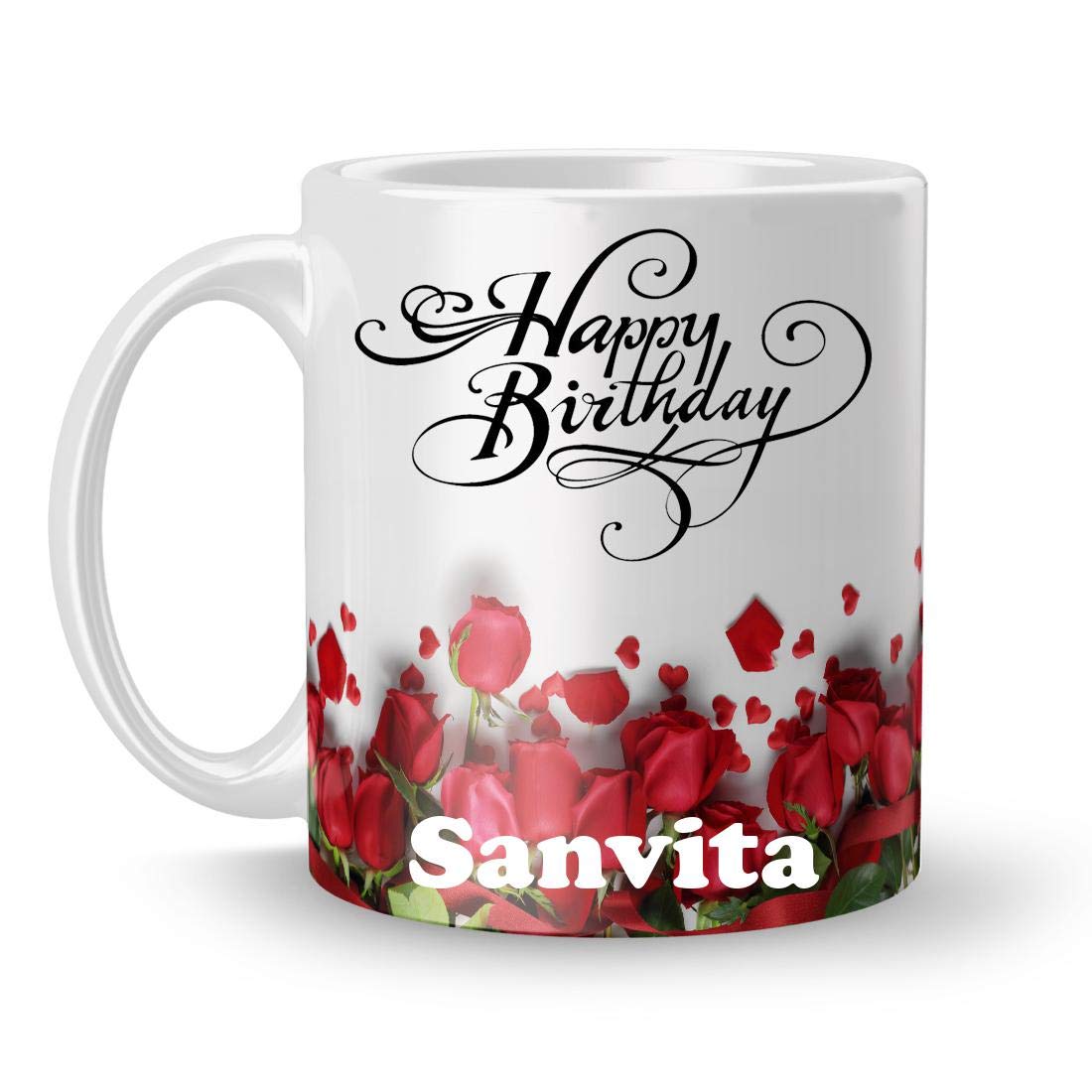 Happy Birthday Sanvita Printed White Ceramic Mug (350) ml