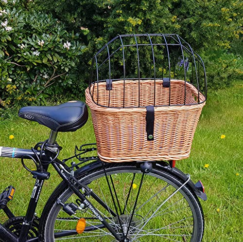 Tigana - Hundefahrradkorb für Gepäckträger aus Weide mit Gitter 44 x 34 cm Eckig Natur (N-S) (ohne Kissen)