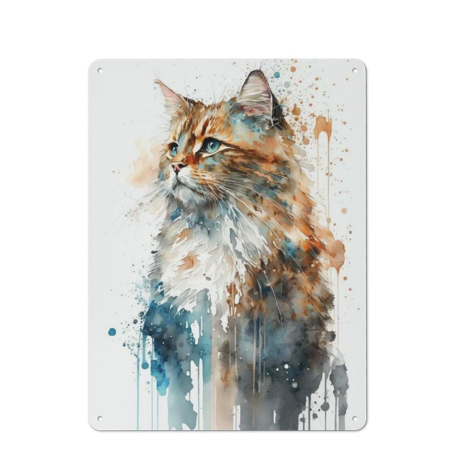 Junmoney Cat Watercolor Tin Wall Plaque 40X30cm With For Home Bar Wall, For Hosts Who Enjoy Retro Interiors