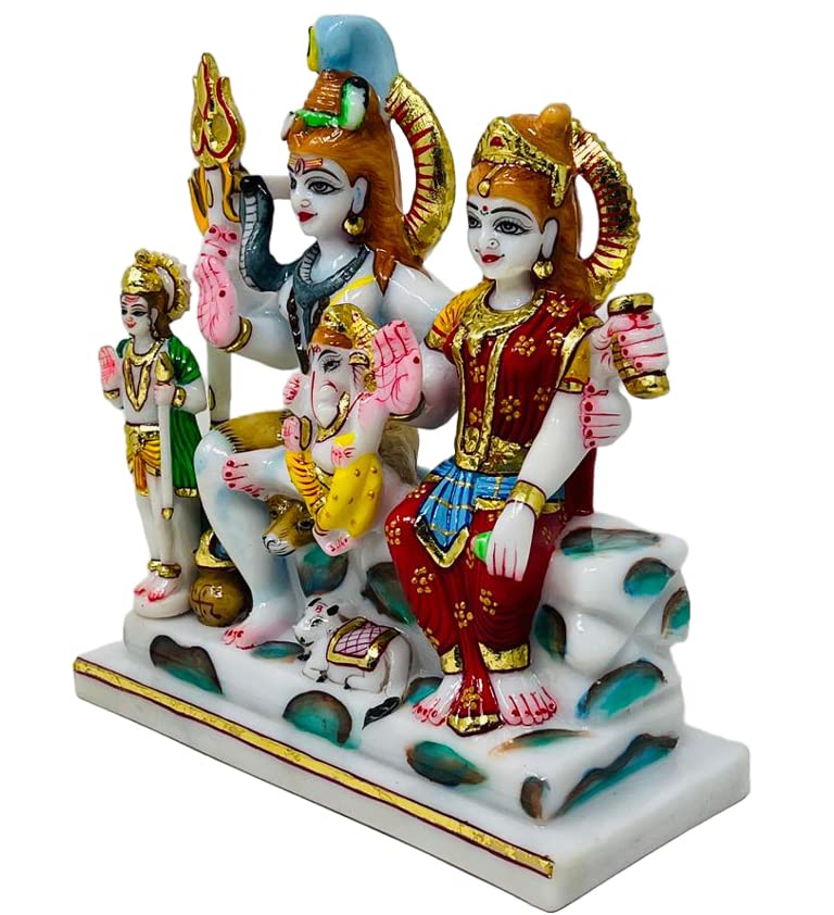 Image of Marble Dust Shiv Parivar, Shiv Family, Multicolor, 9.5 Inches, Idol 1 Piece (Multicolour)