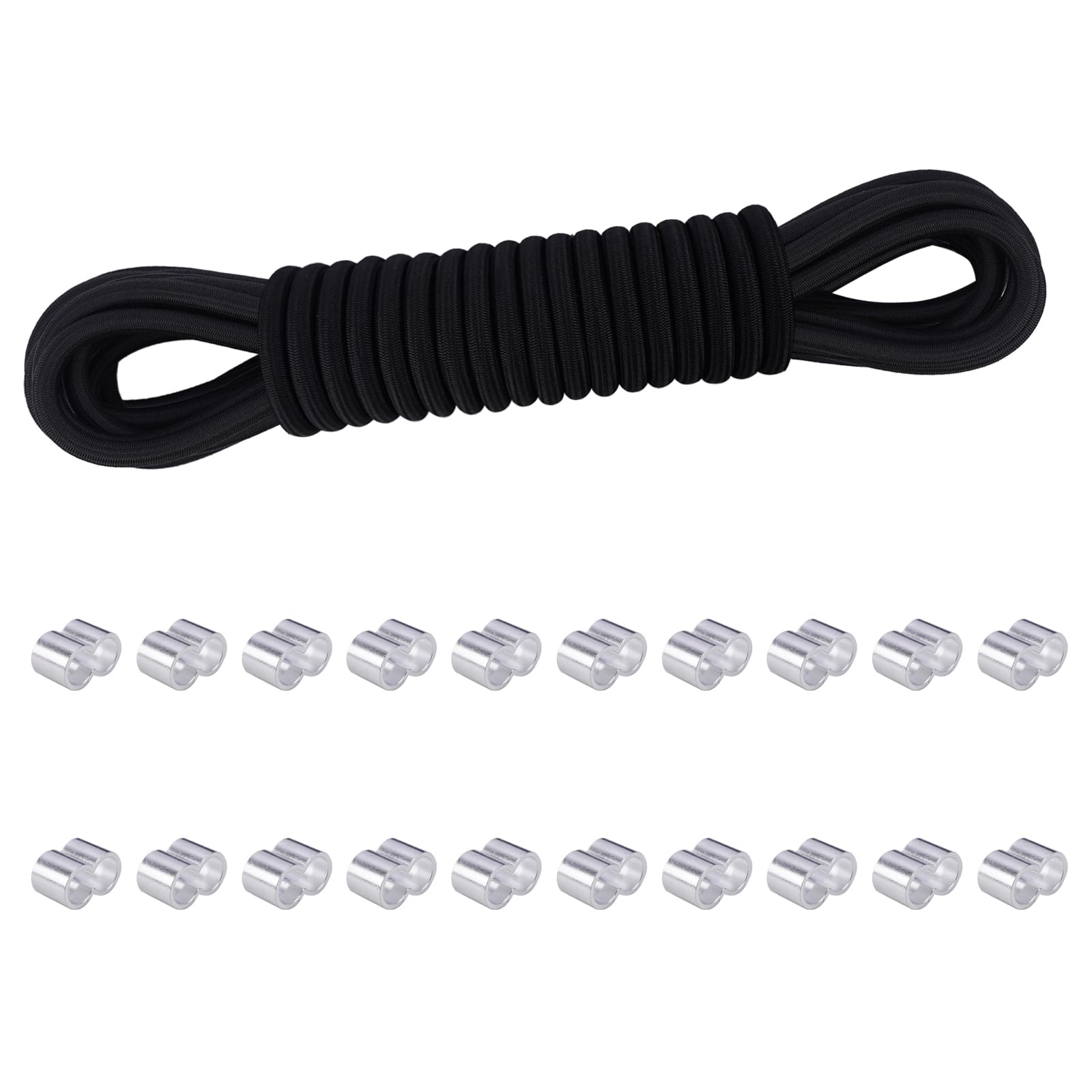 VirtuGro Elastic Bungee Cord 10mm x 10m Heavy Duty Shock Cord Elastic Rope with 20pcs Aluminum Crimping Loop Sleeves
