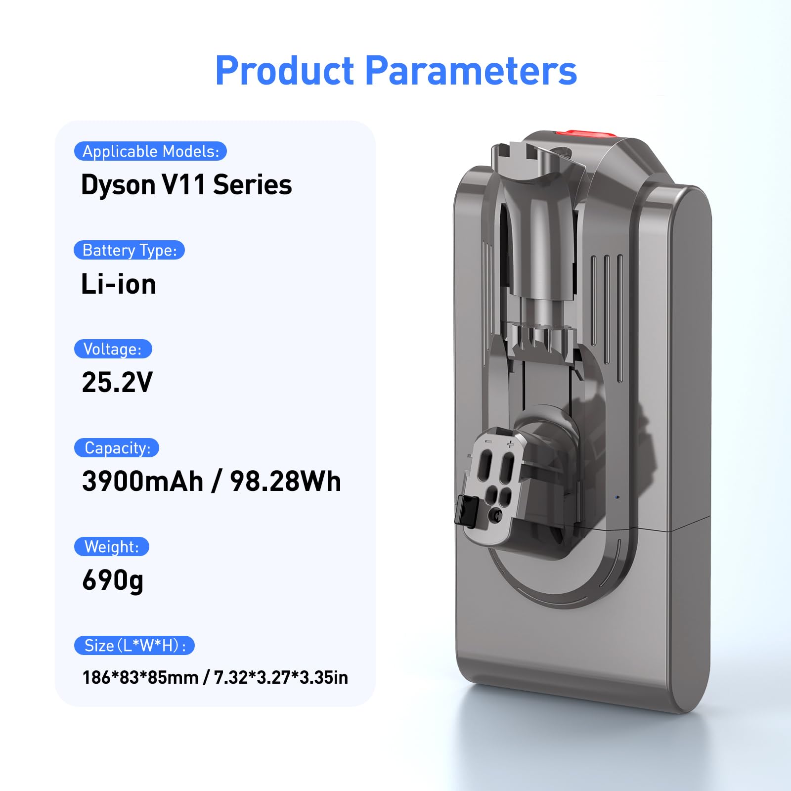 NASTIMA 25,2V 3900mAh Li-ion Akku, Li-ion Ersatzakku für Dyson V11 V15 Click-in, Dyson V11 Animal, V11 Complete Extra, V11 Fluffy Extra, V15, SV15, SV18, 970425-01, 970938-01 Serie Staubsauger