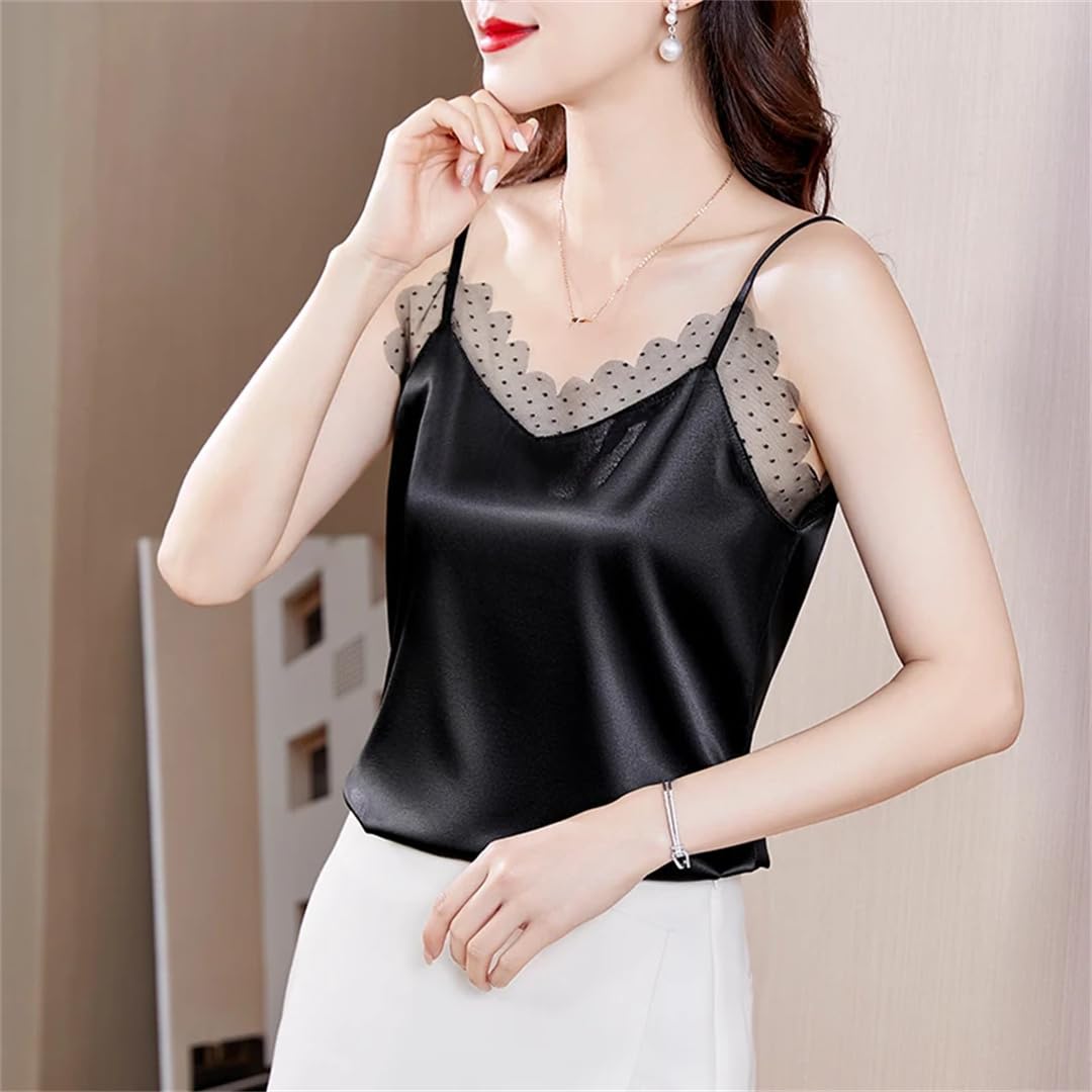 Camicie estive da donna in seta senza maniche canotte larghe