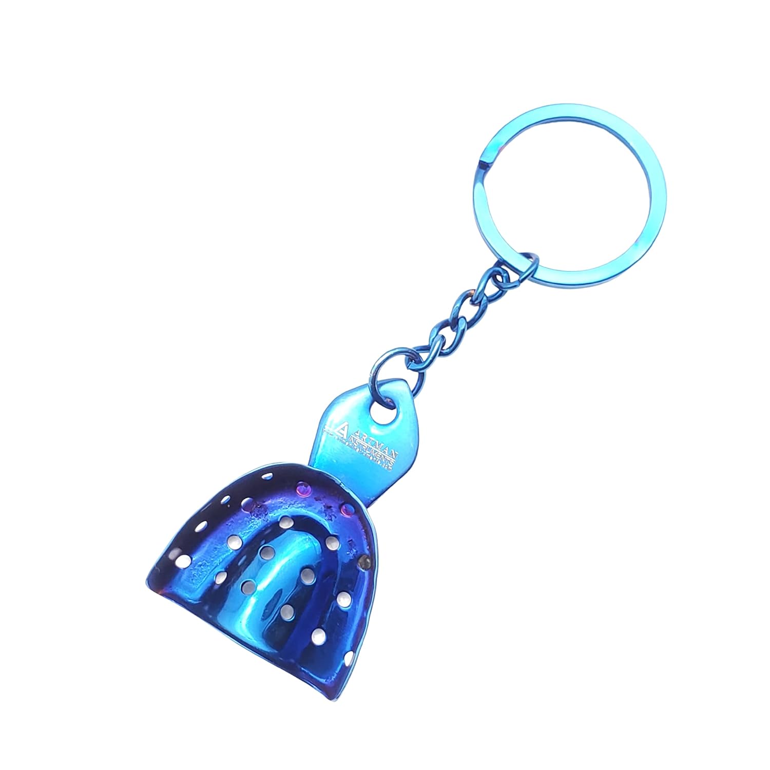 Artman Instruments Dental Impression Tray Keychain Dentist Hygienist Student Lab Tech Novelty Gift Stainless (Blue)