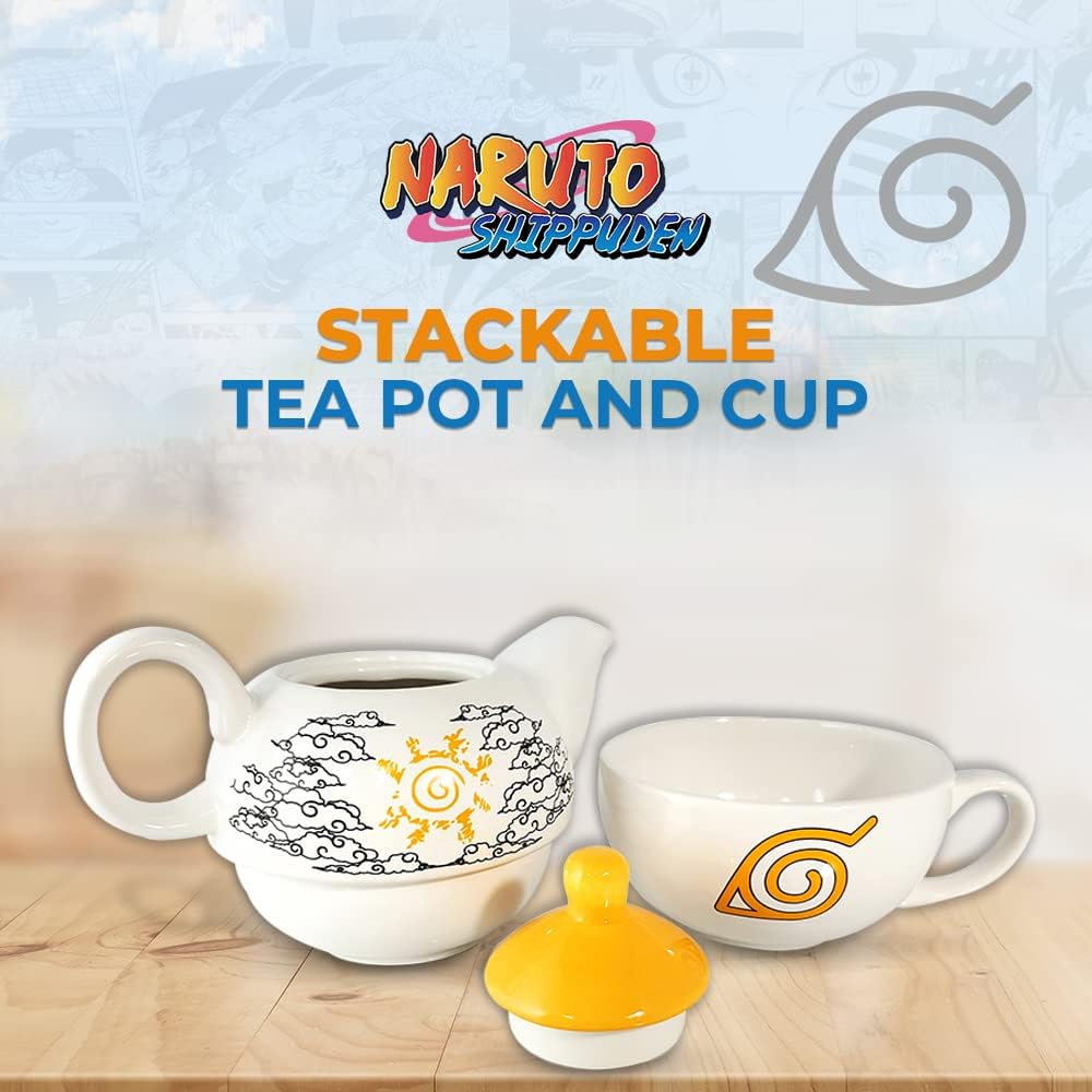 Just Funky Naruto Shippuden Tea Cup Set 2 with Teacup and Kettle | 15 Oz TeaCup Featuring The Nine-Tail Fox “ Kurama” | Anime | Kitchen Deco | Naruto Tea Cup Set | Officially Licensed | By