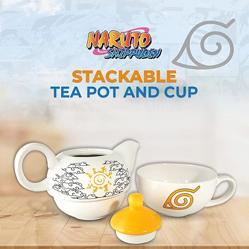 Miniatura 3 de Naruto Shippuden Juego de 2 tazas de té con taza de té y hervidor de agua, taza de té de 15 onzas con el zorro de nueve colas "Kurama" | Anime |