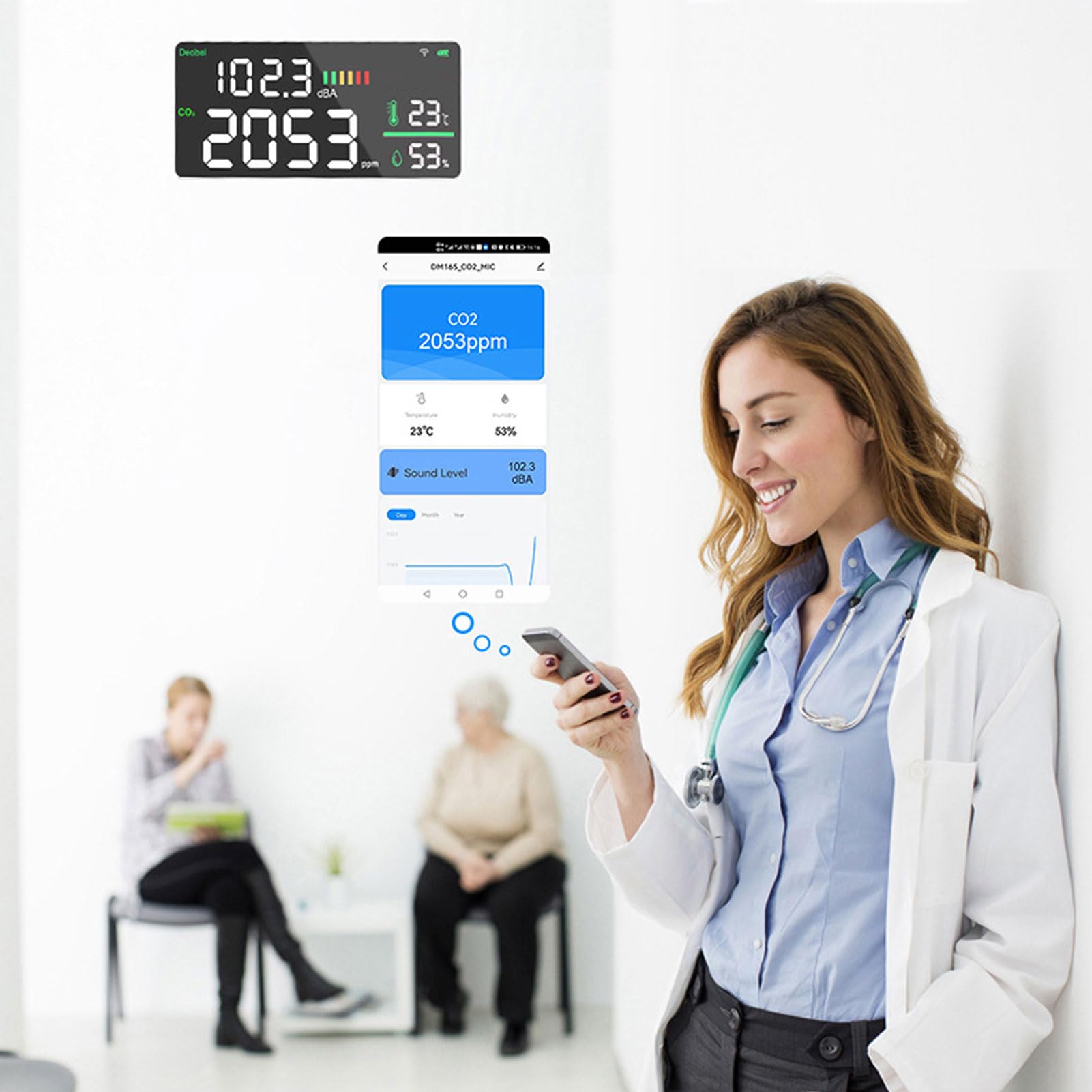 Medidor de Decibelios de Pared con Control de Aplicación WiFi,