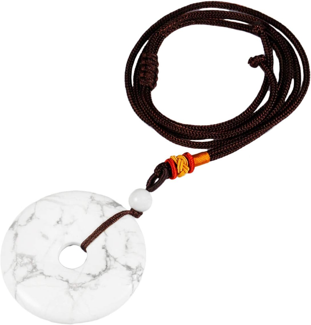TUMBEELLUWA Healing Stone Pendant Crystal Necklace Chakra Quartz Cord Donut Shape Lucky Amulet Handmade Jewelry for Women Men
