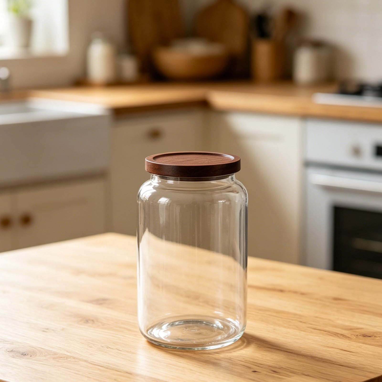 2 barattoli in vetro trasparente extra-large con coperchio in legno, 4000 ml/1, ermetici, ideali per conservare alimenti secchi, farina, zucchero, caffè, tè e biscotti.