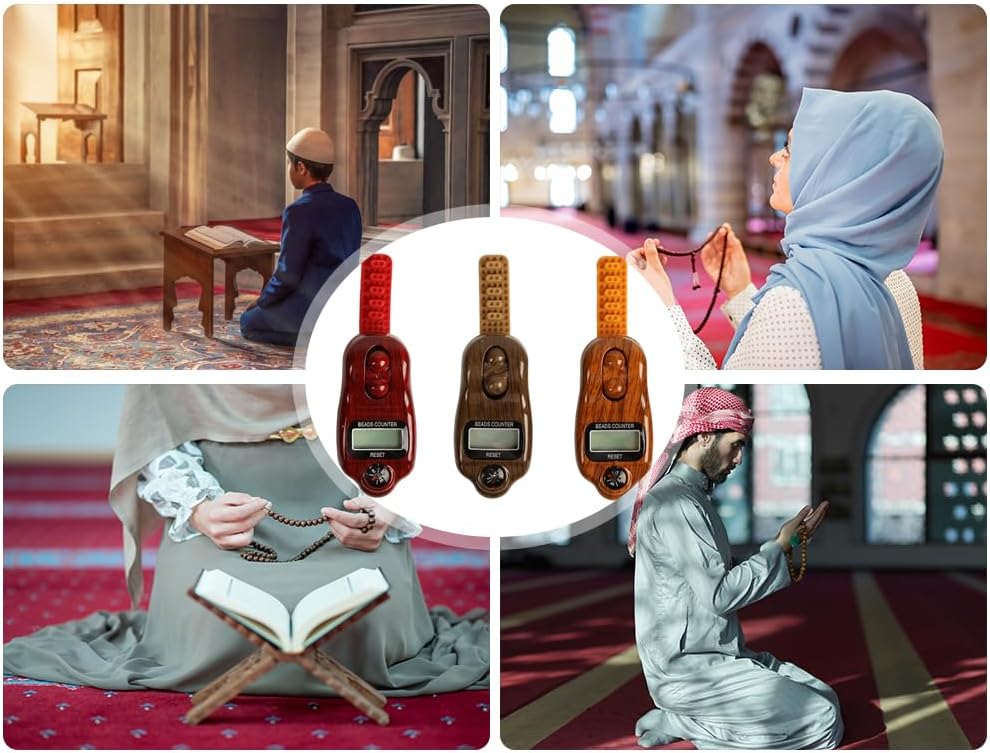 Digital Beads Counter, 3 Pieces Digital Tasbih Tally Counters, Digital-Counter with Compass, Resettable Finger Counter,Electronic Rotating Prayer Beads Counters,for Meditation,Muslim Prayer