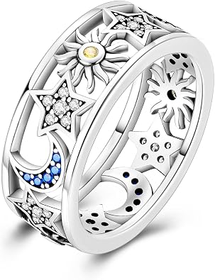 Hapour 925 Sterling Silver Rings for Women Cubic Zirconia Eternity Bands for Women Stackable Vintage Rings Statement Rings