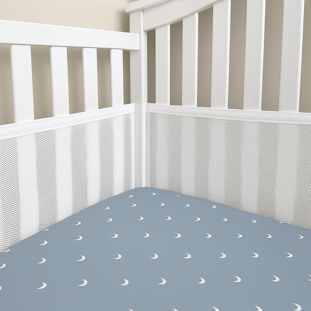 White Breathable Crib Mesh Liner – Baby Crib Bumper Alternative, Safe Airflow Mesh, Fits Standard 52" x 28" Cribs, Soft & Machine Washable Nursery Bedding