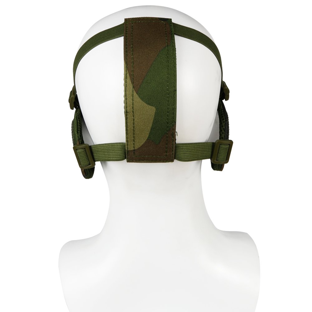 máscara táctica para Airsoft, Media Cara Inferior, Malla de Acero de Metal, protección para los oídos para Paintball al Aire Libre